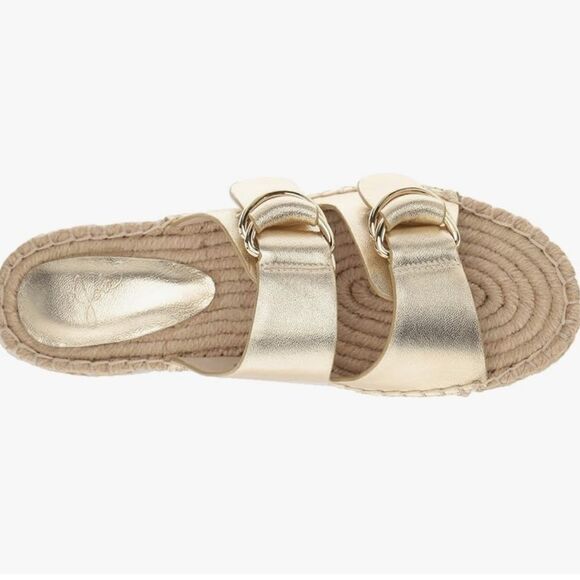 Joie Cagney Leather Espadrille Gold Slide Sandals New! - Picture 3 of 12
